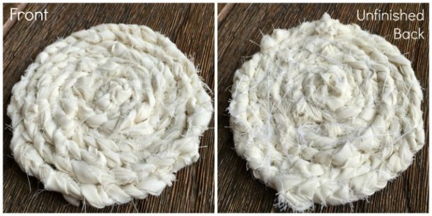front & unfinished back of braided coaster