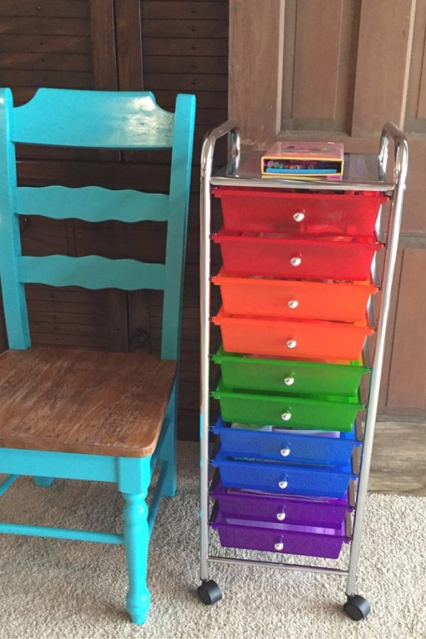 colorful rolling cart for little artists