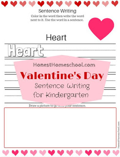 Valentine Sentence Writing Prompts for Kindergarten free printable