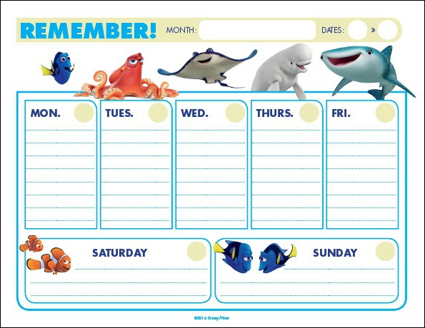 Finding Dory Weekly Remember Calendar