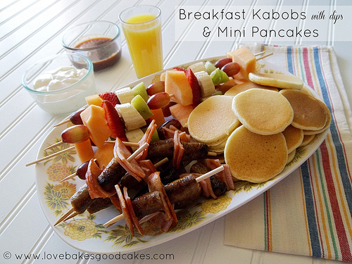 Breakfast Kabobs with dips & Mini Pancakes