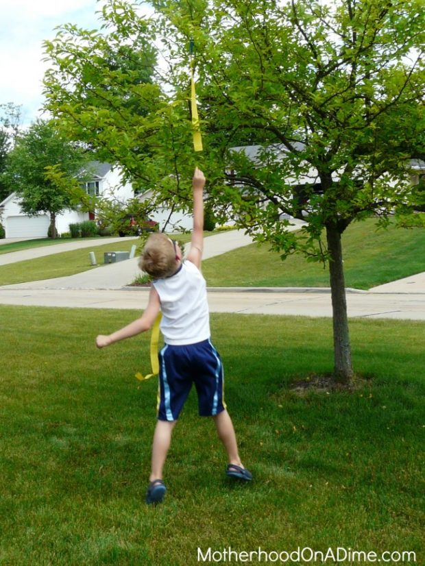 obstacle course with DIY clothespin flags