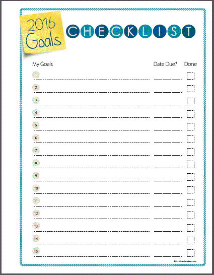 Free Goal Checklist Sheet